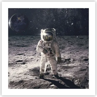 Produktbild von Poster - Poster ohne Rahmen - Mond Erde Astronaut - 50x50 cm - Wand Bild - Wanddeko - Wandbilder - Kunstposter - Wandposter - Bilder - Kunstdruck - Wanddekoration - Wandbild - P2XAC50x50-4882