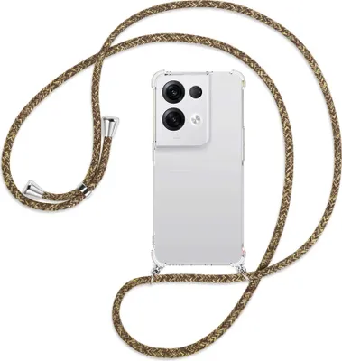 Produktbild von Handykette Backcover-Schutzhülle mit Band (Metall silberfarben) für Oppo Reno8 Pro 5G (6.62'') - braun+beige