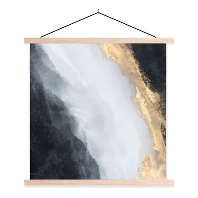 Produktbild von MuchoWow® Textilposter Abstrakt - Farbe - Gold - Schwarz - Marmor 60x60 cm mit holzfarbenen Rahmen - Wanddekoration