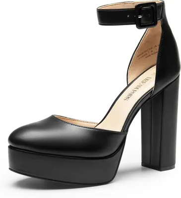 Produktbild von Pumps für Damen mit Blockabsatz von 12,50 cm, Plateau von 3 cm, geschlossener Zehenbereich und Verschlussdetail, schwarz