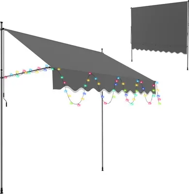 Immagine prodotto di Tenda a pinza Clanmacy con LED 250x120cm Tenda da balcone regolabile in altezza con manovella Protezione solare senza foratura per terrazza e balcone Grigio
