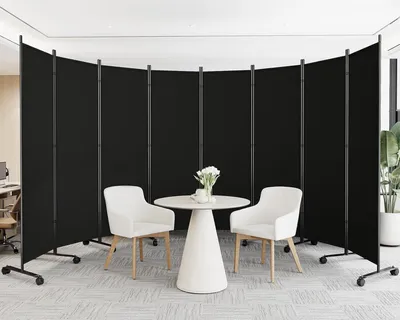Raumteiler mit Rollen, 8-teilig, 447x183 cm, klappbar, Blickschutz, schwarz