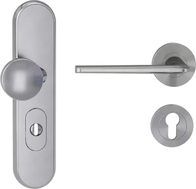 Produktbild von Griffwerk TITANO Kombi SB_882 ES1 (S2) -Edelstahl matt Kombi-Schutzbeschlag -Knopf/Drücker -mit Griff REMOTE -SG -rund -L -ZA, 72mm -TS 38-50