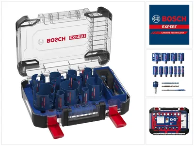 Zdjęcie produktu dla Bosch 2 608 900 489, Zestaw, Cegła, Płyty pilśniowe średniej gęstości (MDF), Miękkie ceramiczne płytki ścienne, Miękkie drewno, Czarny, Niebieski, 6 cm, 20,22,25,32,35,40,44,51,60,68,76 mm, 15 szt.