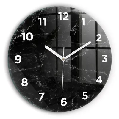 Produktbild von Wallfluent Wanduhr – Stilles Quarzuhrwerk - Uhr Dekoration Wohnzimmer Schlafzimmer Küche - Zifferblatt - weiße Zeiger - 30 cm - Schwarzer Marmor