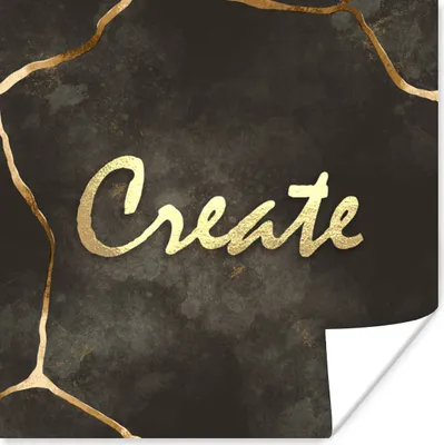 Produktbild von MuchoWow® Poster Zitat - Kreativ - Gold - Schwarz 50x50 cm - Wohnzimmerdekoration