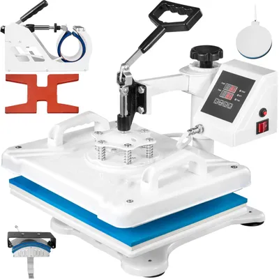 Productafbeelding van Hittepers - 5-in-1 Transferpers voor T-shirts en Mokken - Digitaal Display - 360° Rotatie - Wit