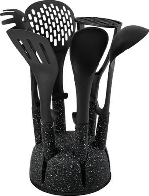 Productafbeelding van Schäfer 7-delig keukenhulpset. Ergonomische handgrepen. Keukenbestek. Keukenhulpmiddelen. Keukenaccessoires. Kookaccessoires. Set. Marmerlook, zwart