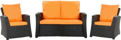 Produktbild von Gartenkissen Set für Polyrattan Orange – Sitzkissen 110x50 cm + 2x Rückenkissen 56x52 cm – Auflagen für 4-Sitzer Gartensofa & Gartenstuhl/Sessel