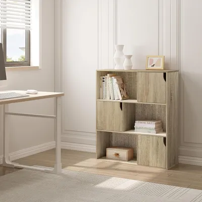 Produktbild von EUGAD Bücherregal mit Türen und 6 Würfeln, 80x96x30 cm, helle Eiche