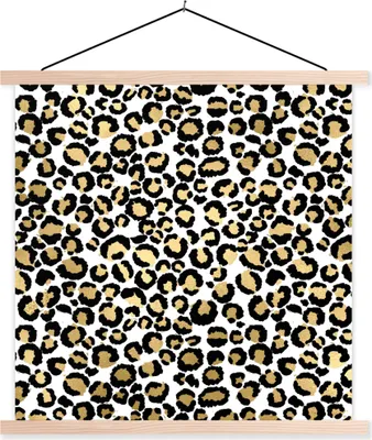 Produktbild von MuchoWow® Textilposter Muster - Pantherdruck - Gold 120x120 cm mit holzfarbenen Rahmen - Textil-Poster