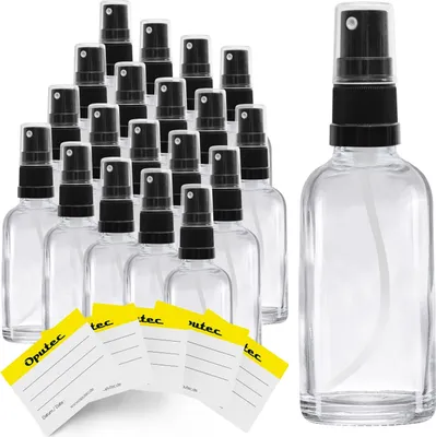 Produktbild von 20 x 30ml Sprühflasche, Klarglas, schwarzer Zerstäuber