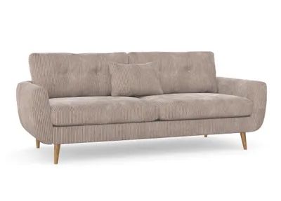 Produktbild von Harris 3-Sitzer-Sofa, Massivholzkonstruktion, skandinavischer Stil, Hohe Beine aus Eichenholz, gewachst, Cord-Stoff Poso 2 Cappuccino