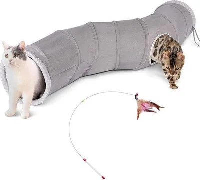 Immagine prodotto di Tunnel per gatti in tessuto con palla e gioco per gatti - Tunnel per gatti e conigli Robusto - Non si sfilaccia