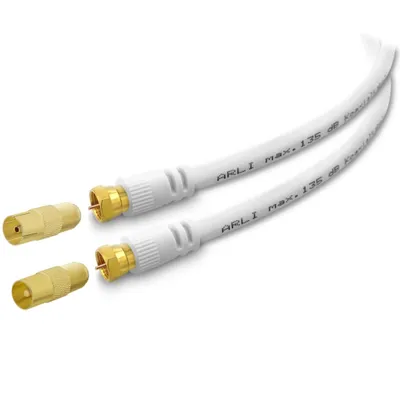 Produktbild von 3m ARLI TV Antennenkabel weiß – max. 135 dB 5-fach geschirmt | vergoldete F-Stecker & IEC Adapter | DVB-C DVB-T2 DAB+ 4K 8K