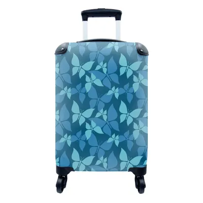 Produktbild von MuchoWow® Koffer Handgepäck Trolley Rollkoffer Kleine Reisekoffer mit 4 Rollen - Schmetterlinge - Muster - Blau - Cabin Size < 55x40x23 cm & 55x40x20 cm - Fotokoffer - Kabinenkoffer - Boardgepäck - Reise-Box - Reisekoffer - Reisegepäck - Koffer mit Bild - Trolley für Kinder