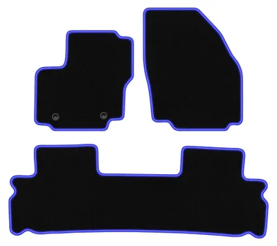 Zdjęcie produktu dla Dywaniki samochodowe welurowe CARLUX-BLUE do: Ford S-MAX MK1 (2006-2012, minivan) czarne z niebieskim obszyciem, z mocowaniami