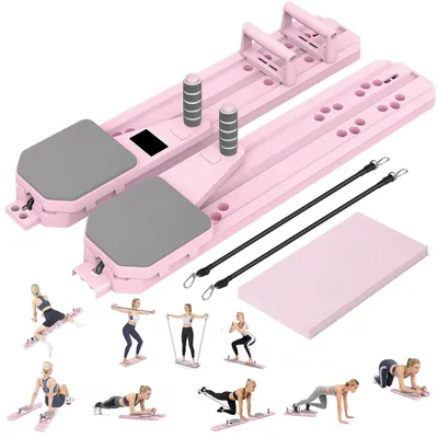 Obrázok produktu pre Pilates doska – fitness doska 8 v 1 – odnímateľná – s možnosťou nastavenia výšky a šírky – na posilňovanie brucha – na zlepšenie rovnováhy – doska na kliky – ružová farba