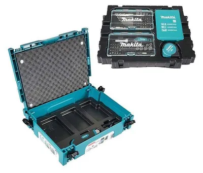 Image de Makita Set d'embouts et de forets / Lampe de poche / Tournevis à cliquet / Porte-embouts à changement rapide / Ruban à mesurer / Couteau / Coffret Makpac 116 pcs. (B-49884)