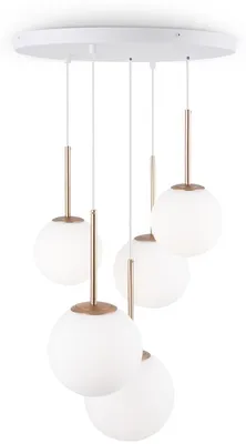 Immagine prodotto di Lampadario Minimal Basic Form In Metallo Bianco E Oro 5 Luci E Diffusori Vetro