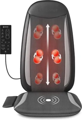 Produktbild von Massagestuhlauflage, Shiatsu-Massagekissen für Nacken und Schultern, Rückenmassagegerät mit Wärmefunktion, entspannend für den gesamten Rücken, geeignet für
