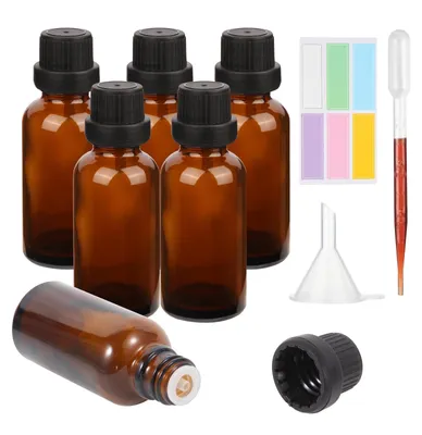 6 bernsteinfarbene Glasflaschen 60 ml für ätherische Öle