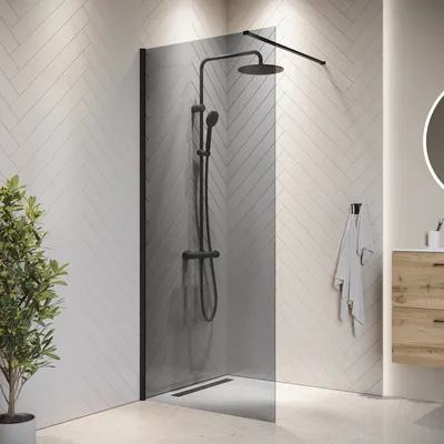 Produktbild von Duschwand Rizani 70 x 200cm Glas Duschabtrennung Schwarz - Walk-In Dusche Nano Duschtrennwand