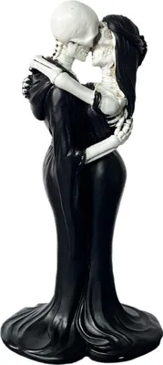 Produktbild von Skelettpaar beim Küssen – Romantische Skelett-Liebende-Statue aus Kunstharz – Sammlerstück – Tischdekoration für gotisches Zuhause oder Büro
