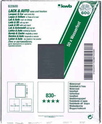 Produktbild von Schleifpapier Lack & Auto K 600 Körnung 600 wasserfest 230 x 280 mm flexibel hoher Abtrag lange Standzeit 50 Stück