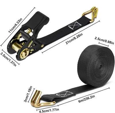Produktbild von Zurrgurte mit Ratsche - 4er-Pack - 6 m - Doppelte J-Haken - Bruchlast 800 kg - Robuste Ladungssicherung - Für Anhänger, Motorräder und Kajaks