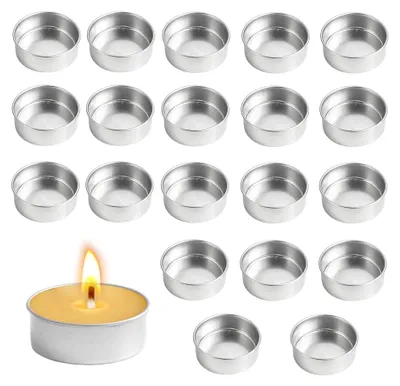 Produktbild von 20 Teelichthalter aus Metall 40mm, Runde Teelichtbecher Silber, Leere Kerzenbecher, Teelichthüllen für Teelichter, Hochzeit, Weihnachten, Tischdekoration