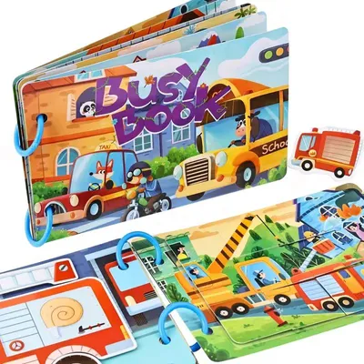 Zdjęcie produktu dla Książeczka książka kreatywna busy book pojazdy auta dla dzieci 21x14cm książka sensoryczna podróżna