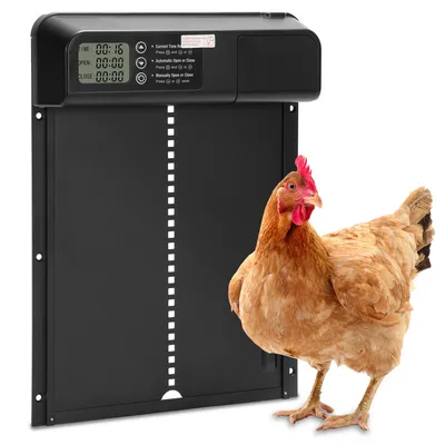 Obrázek produktu pro TolleTour Automatická dvířka kurníku s časovým a manuálním režimem, LCD displej, vodotěsnost IPX4, černá, 33x24,5 cm, s ochranou proti uvíznutí v pasti
