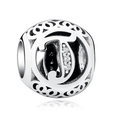Produktbild von PANDACHARMS Kugel Buchstabe T Charm , 925er Sterling Silber, passt zu Pandora