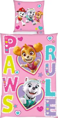 Produktbild von Herding Renforcé Wende Bettwäsche 2 tlg. 135x200cm Paw Patrol Hunde Skye Everest  Paws Rule Knopfleiste