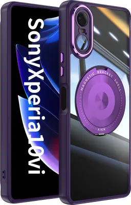 Produktbild von Handyhülle für Sony Xperia 10 VI Transparent Militärschutz mit Magnetring Ständer und Kameraabdeckung Lila