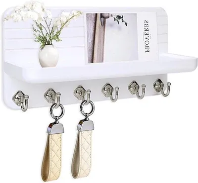 Immagine prodotto di Portachiavi da parete - Portachiavi da appendere - Organizer per la casa - Con 6 ganci - 6 x 10 x 3 cm - Bianco