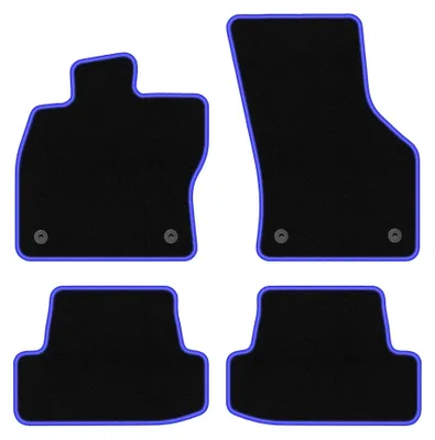 Produktbild von Velours-Fußmatten für Seat Leon III 2012-2020 (Schrägheck/Kombi/Variant) – 4-tlg, Schwarz/Blau, passgenau – Wielganizator CARLUX