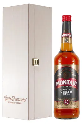 Produktbild von Montajo Echter Übersee Rum 40% mit Geschenk-Holzkiste