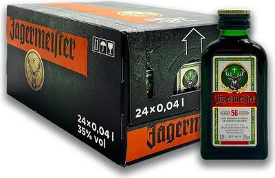 Image de Bouteille pique-nique Jägermeister, liqueur aux herbes, liqueur aux herbes, spiritueux, alcool, 35%, 24 x 0.04 L