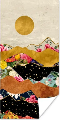 Produktbild von MuchoWow® Poster Gold - Blumen - Druck - Abstrakt - Landschaft - Muster 40x80 cm - Dekoration