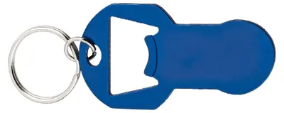 Produktbild von Metall-Schlüsselanhänger mit Einkaufschip und Flaschenöffner / Farbe: blau