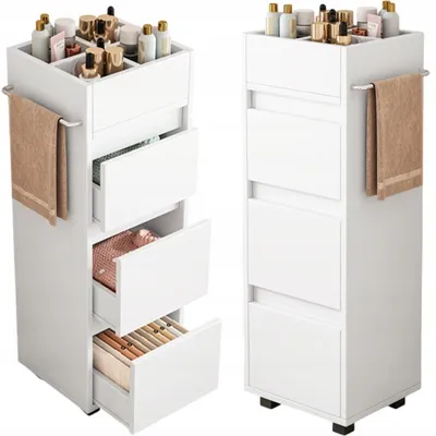Obrázek produktu pro Bílá koupelnová skříňka, stojací regál na kosmetiku, skandinávský moderní loft, 90 cm