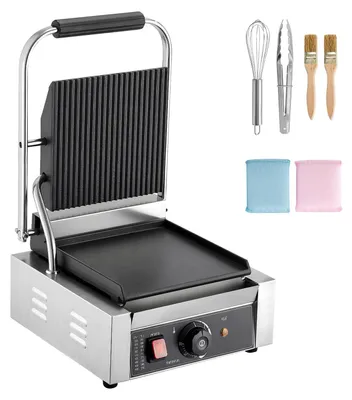Image de Grill de contact électrique SucceBuy, 1800 W, en acier inoxydable, avec poignée et contrôle de la température, plaque émaillée plate de 22 x 23 cm (unité), idéal pour les hamburgers, les steaks et le bacon