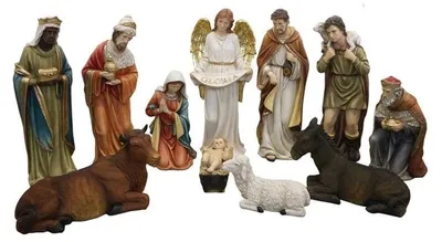Krippenfiguren-Set 11-teilig, Harz, handbemalt, 65 cm