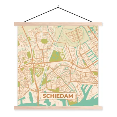 Obrázek produktu pro MuchoWow® Textilní plakát - Mapa - Schiedam - Vintage - 90x90cm - S hnědými lamelami