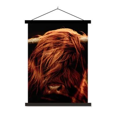 Produktbild von MuchoWow® Textilposter Schottischer Highlander - Kuh - Hörner - Porträt - Tiere 60x80 cm mit schwarzem Rahmen - Plakathalter
