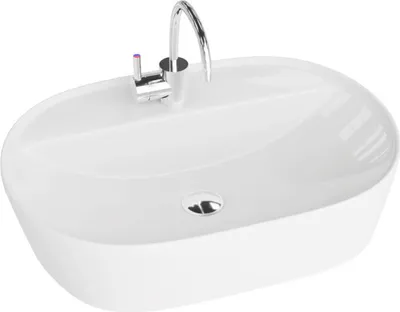 A white ceramic sink with a chrome faucet.