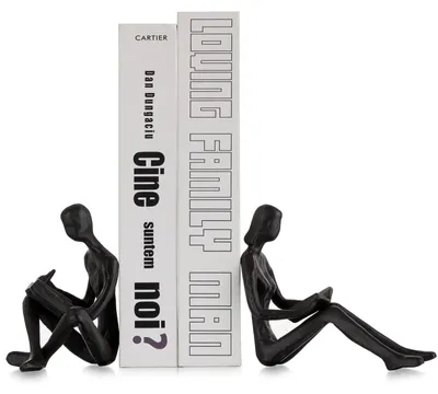 Buchstützen aus Gusseisen, Skulpturenpaar, 2er-Set, schwarz
