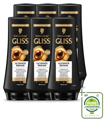 Imagen del producto de 6 unidades de acondicionador Gliss Ultimate Repair, para cabello muy dañado, 200 ml cada uno. Paquete grande